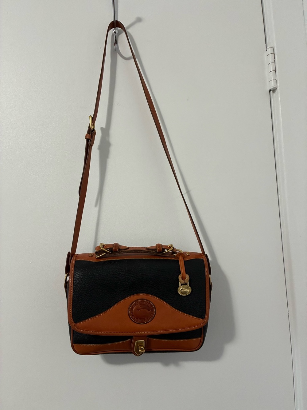 Dooney & Bourke Black and Brown Leather Pebble Crossbody